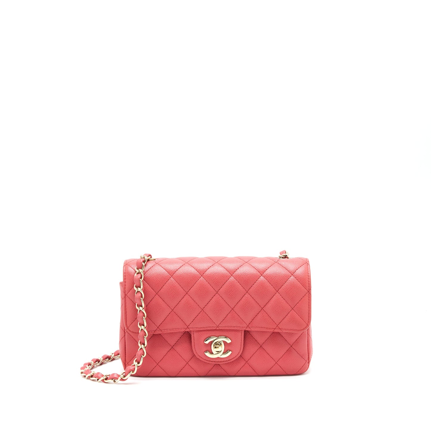 Chanel Mini Rectangular Flap Bag Caviar Coral Pink