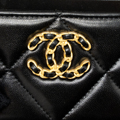 Chanel 19 Card Holder Lambskin Black/Pink  (Microchip)