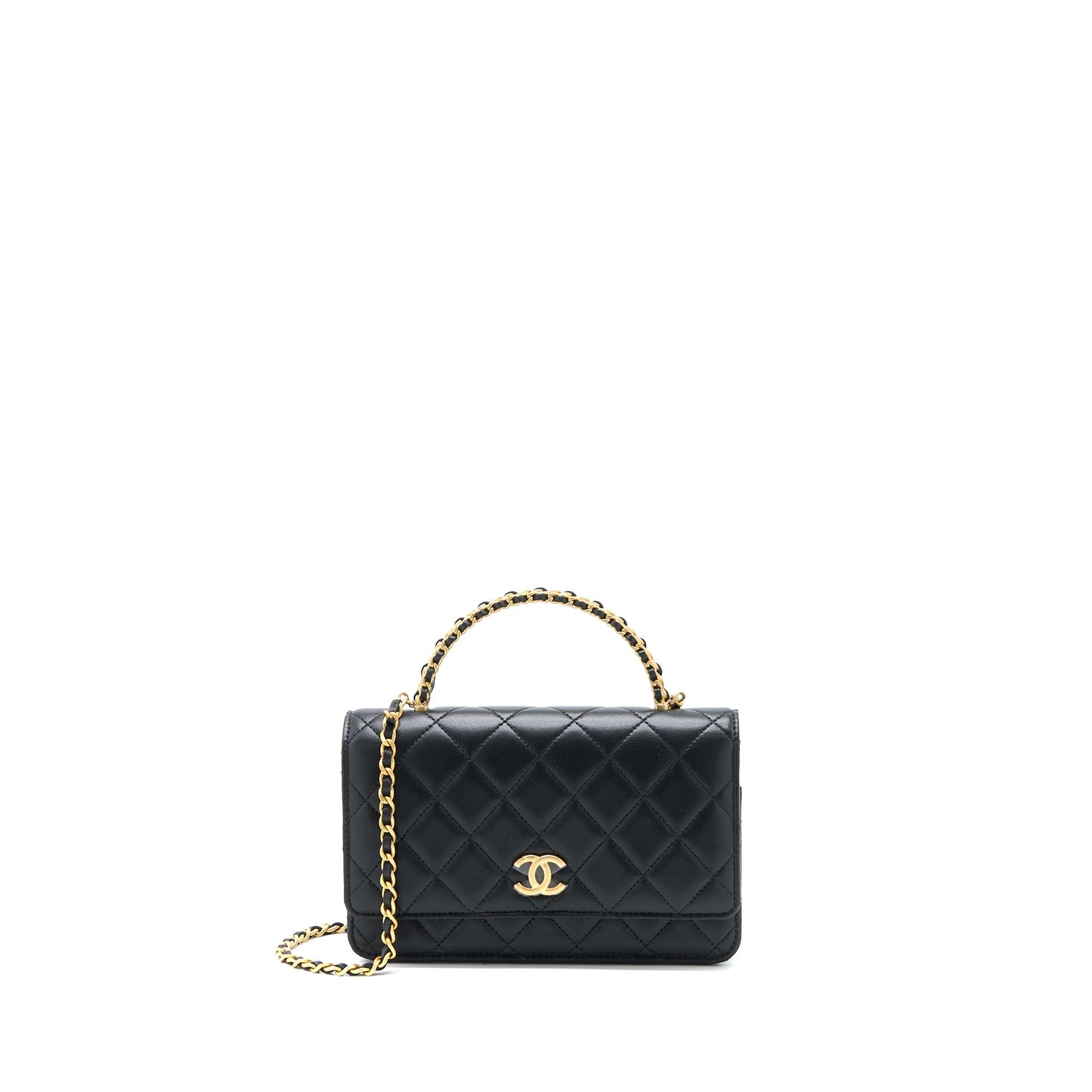 Chanel Top Handle Wallet On Chain Lambskin Black Brushed  (Microchip)