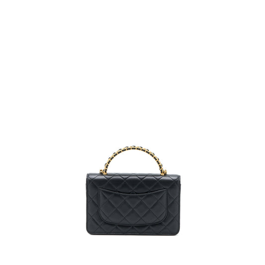 Chanel Top Handle Wallet On Chain Lambskin Black Brushed  (Microchip)
