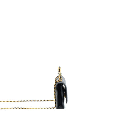 Chanel Top Handle Wallet On Chain Lambskin Black Brushed  (Microchip)