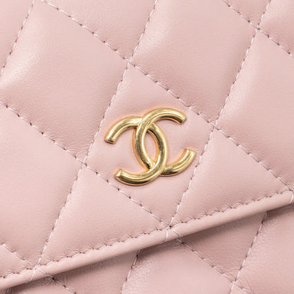 Chanel mini flap card holder with chain limited edition lambskin light pink  (microchip)