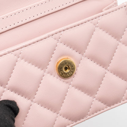 Chanel mini flap card holder with chain limited edition lambskin light pink  (microchip)