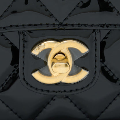Chanel 22K Retro Classic New Square Mini Flap Bag Patent Black Brushed (Microchip)