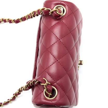 Chanel 22A Mini Square Flap Bag Lambskin Burgundy L (Microchip)