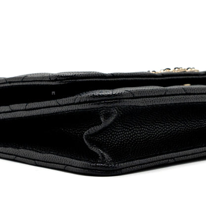 Chanel Detailed Logo Wallet On Chain Black Caviar L (microchip)