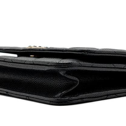 Chanel Detailed Logo Wallet On Chain Black Caviar L (microchip)