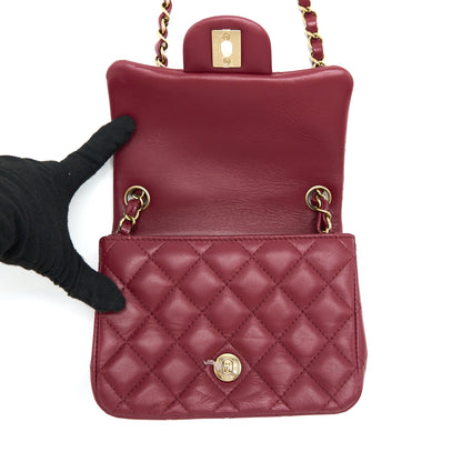 Chanel 22A Mini Square Flap Bag Lambskin Burgundy L (Microchip)