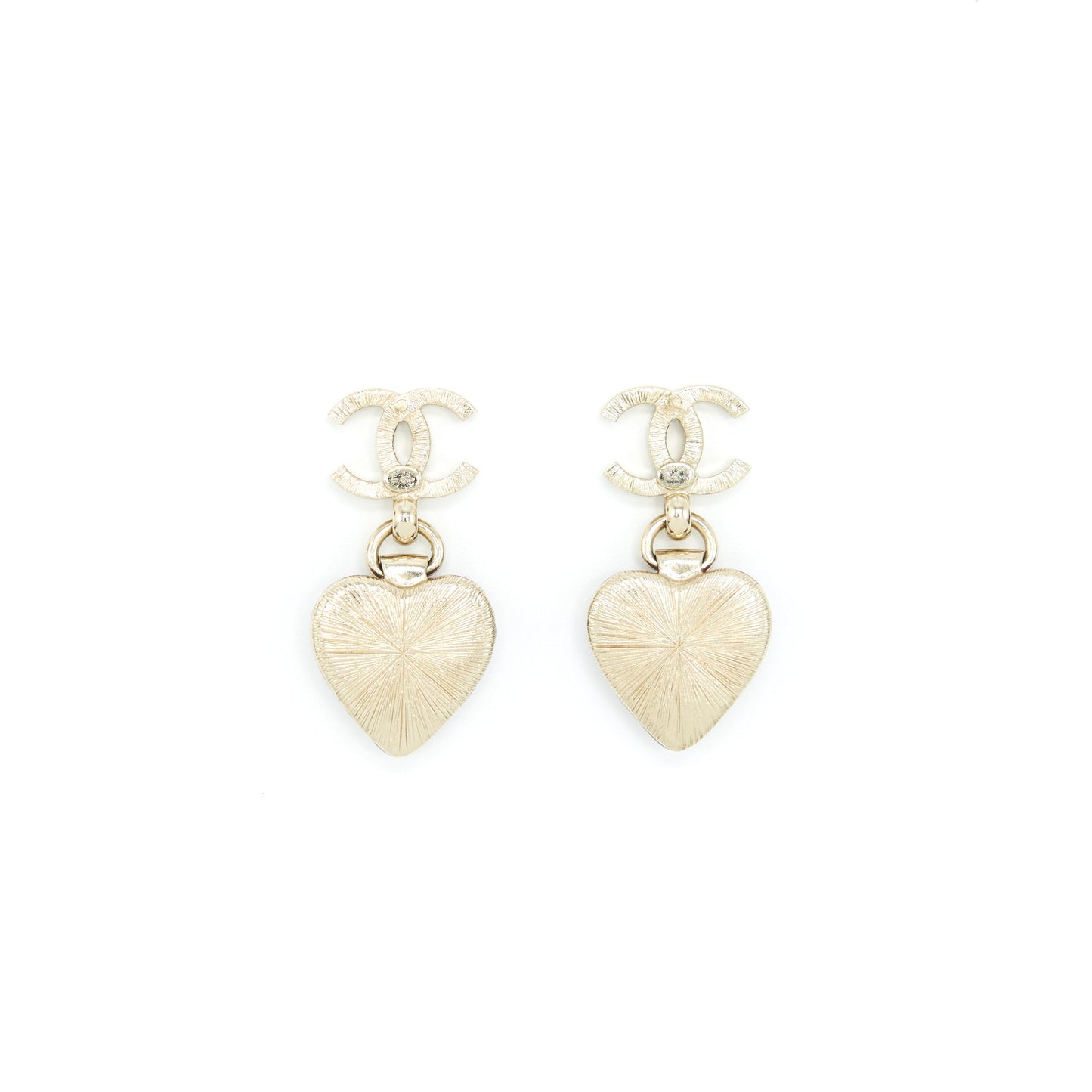 Chanel CC Logo And Heart Earrings Red And Light Gold Tone