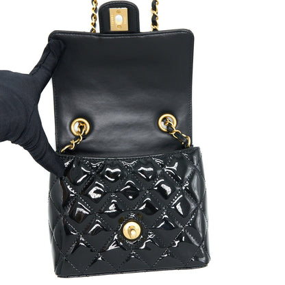 Chanel 22K Retro Classic New Square Mini Flap Bag Patent Black Brushed (Microchip)