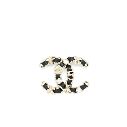 Chanel 22S CC Logo Chain Brooch With Charm Black L