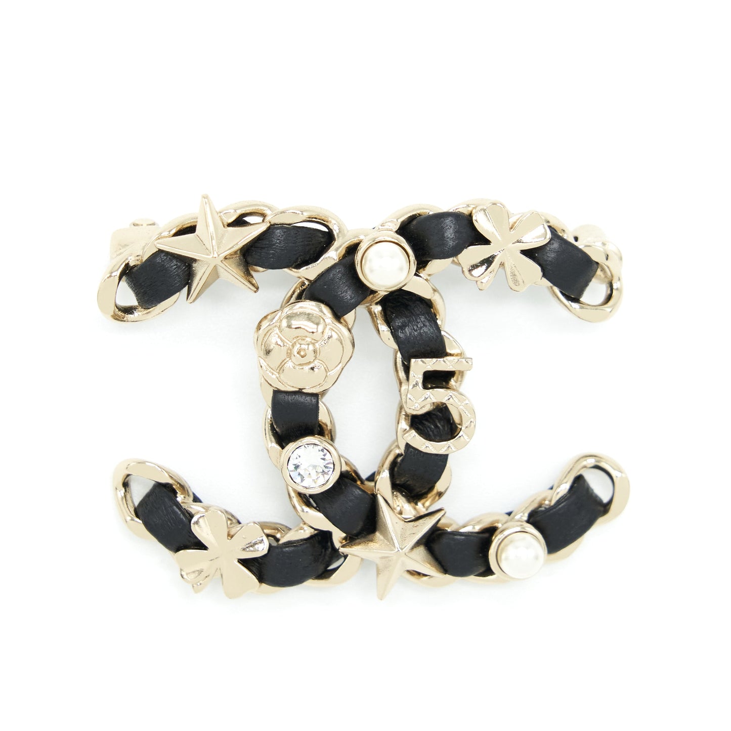Chanel 22S CC Logo Chain Brooch With Charm Black L