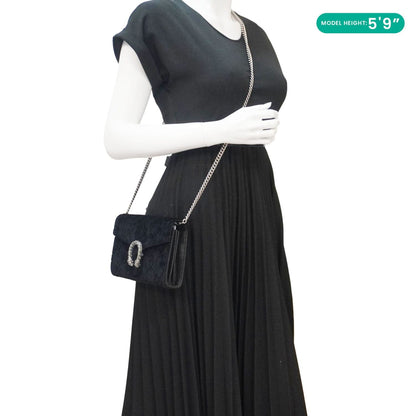 GUCCI Dionysus Mini GG Monogram Velvet Crossbody Bag Black 401231