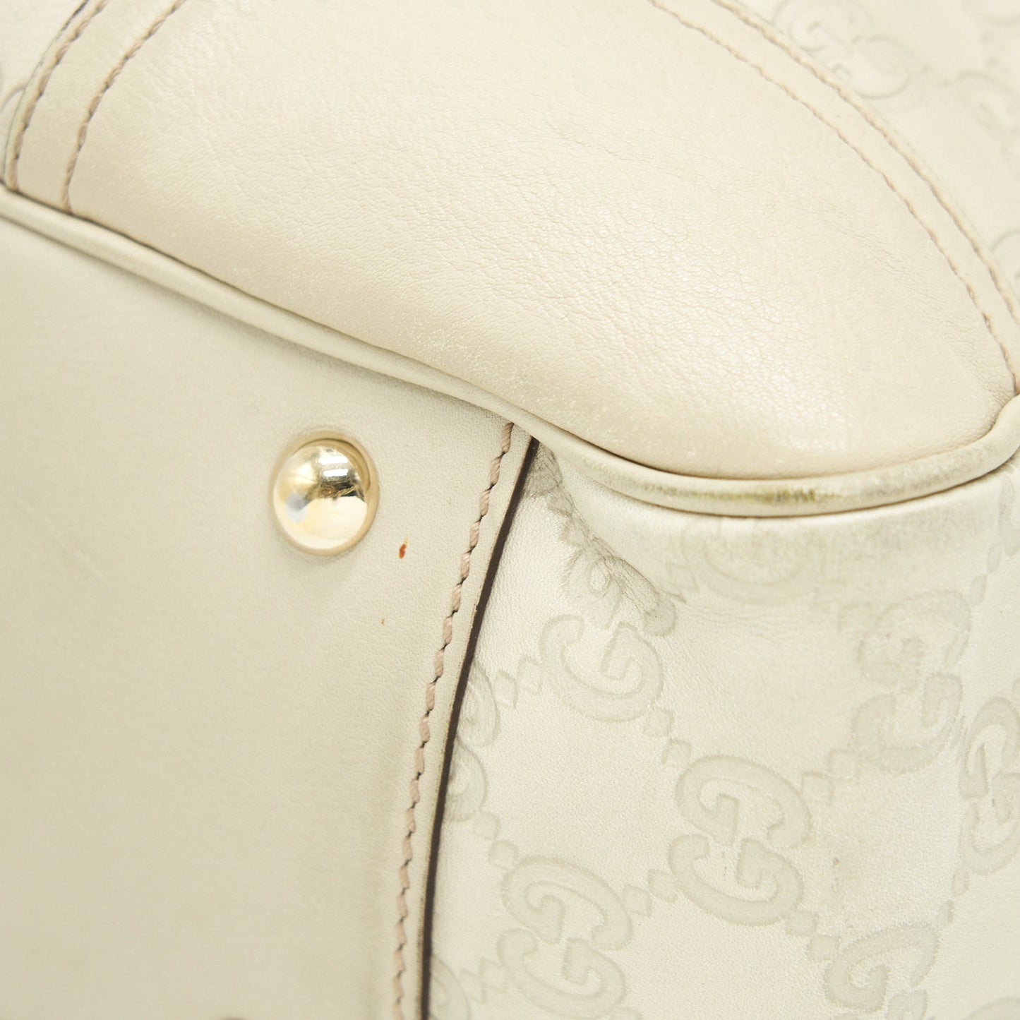 Gucci Monogram Leather Shopping Tote Bag Creamy Beige