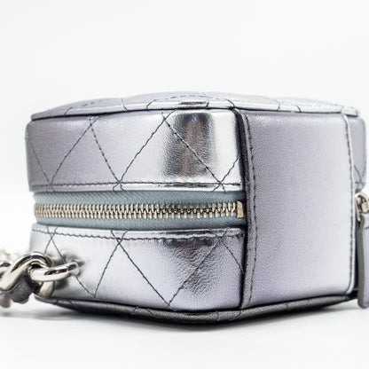 Chanel Mini Quilted Vanity With Giant Chain Lambskin Metallic Grey