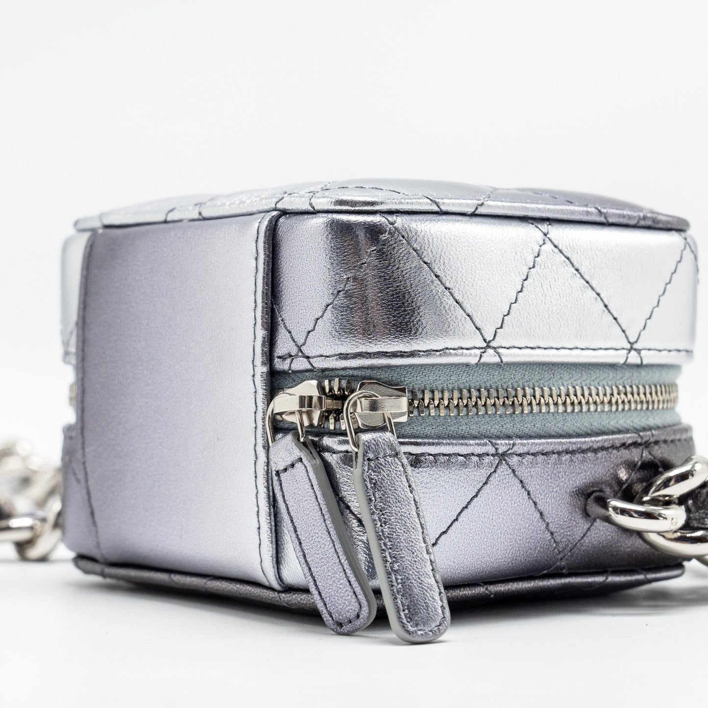 Chanel Mini Quilted Vanity With Giant Chain Lambskin Metallic Grey