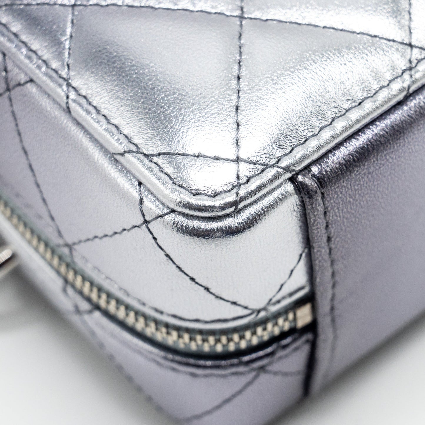 Chanel Mini Quilted Vanity With Giant Chain Lambskin Metallic Grey