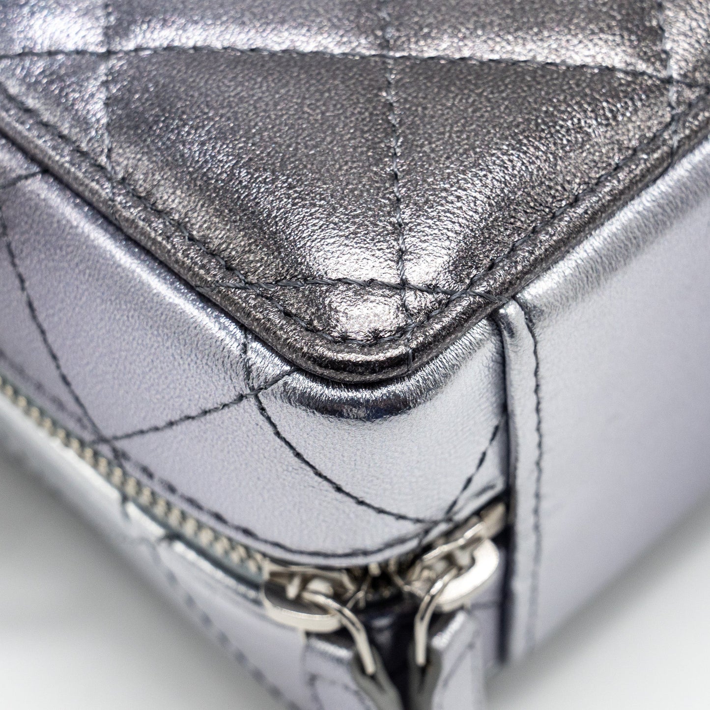 Chanel Mini Quilted Vanity With Giant Chain Lambskin Metallic Grey