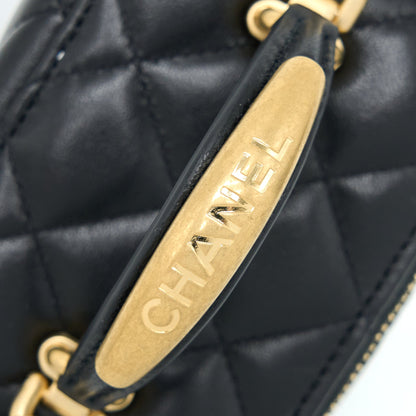 Chanel 22B Detailed Top Handle Mini Vanity With Chain Lambskin Black Brushed