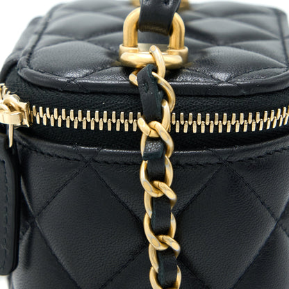 Chanel 22B Detailed Top Handle Mini Vanity With Chain Lambskin Black Brushed