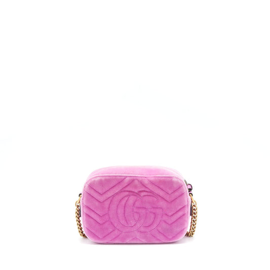 Gucci GG Marmont Camera Bag Velvet Pink With Crystal