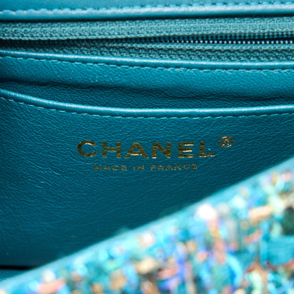 Chanel Mini Rectangular Flap Bag Tweed Multicolor Green L