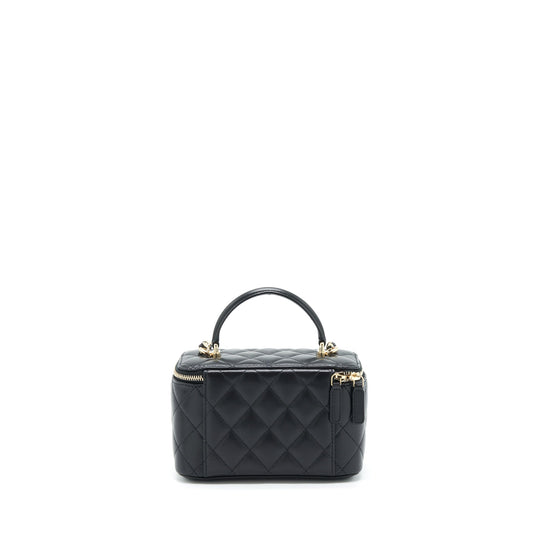 Chanel Top Handle Long Vanity With Chain Lambskin Black