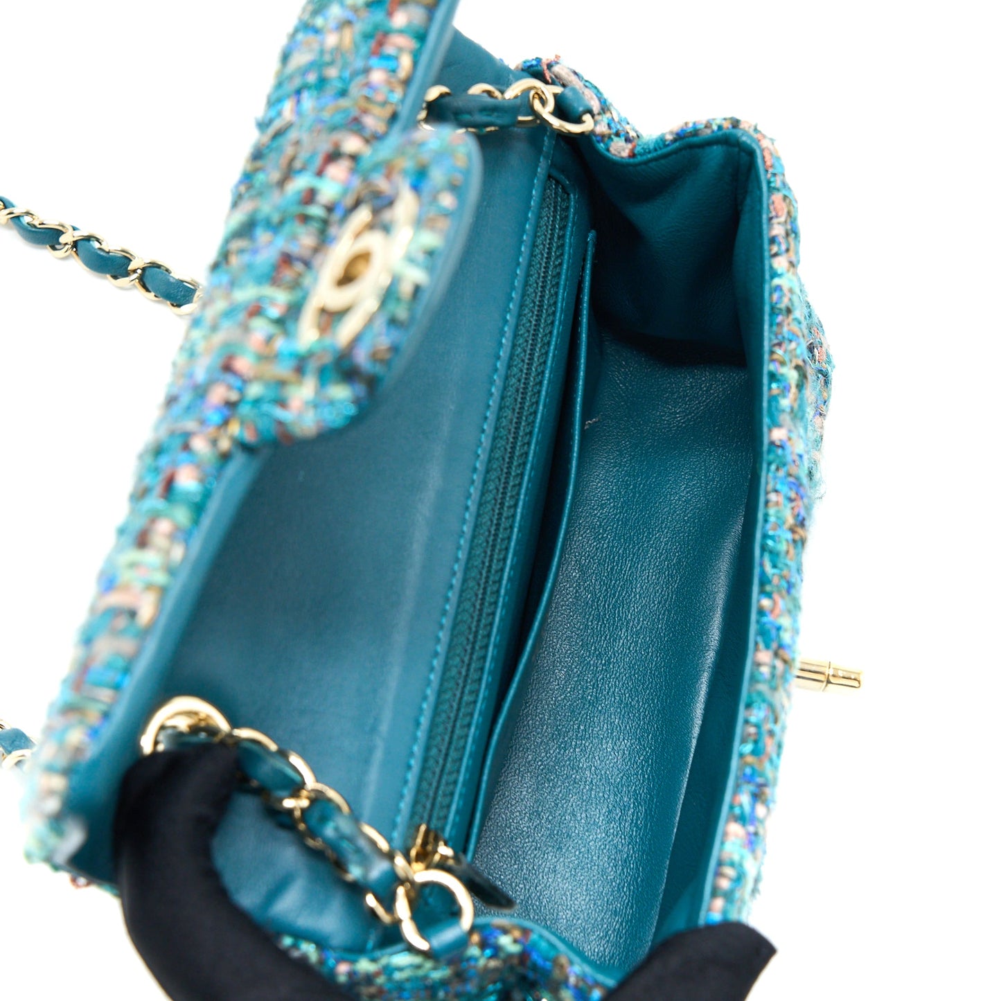 Chanel Mini Rectangular Flap Bag Tweed Multicolor Green L