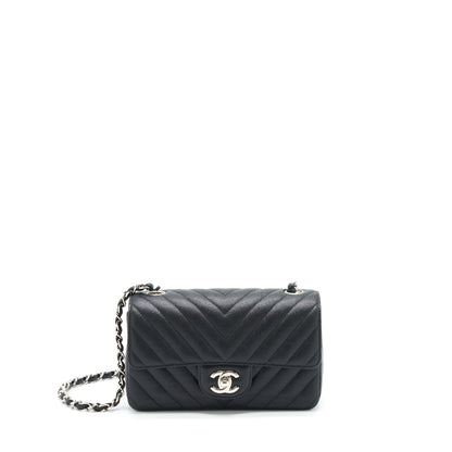 Chanel Chevron Mini Rectangular Flap Bag Caviar Black