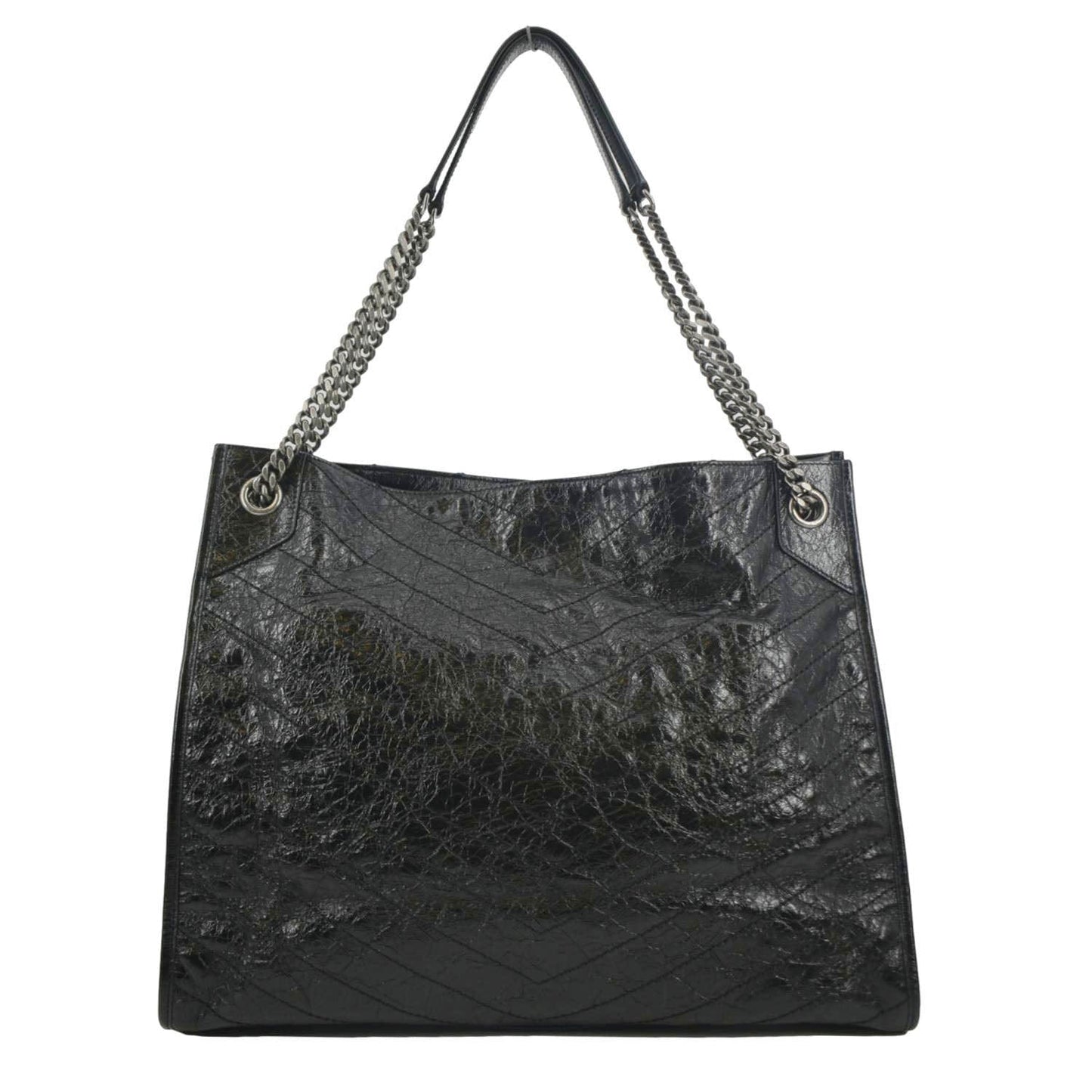 YVES SAINT LAURENT Niki Large Crinkle Leather Shopper Tote Bag Black