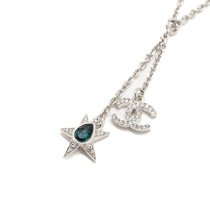 Chanel CC logo/Star Drop Necklace Crystal/Pearl/Silver Tone