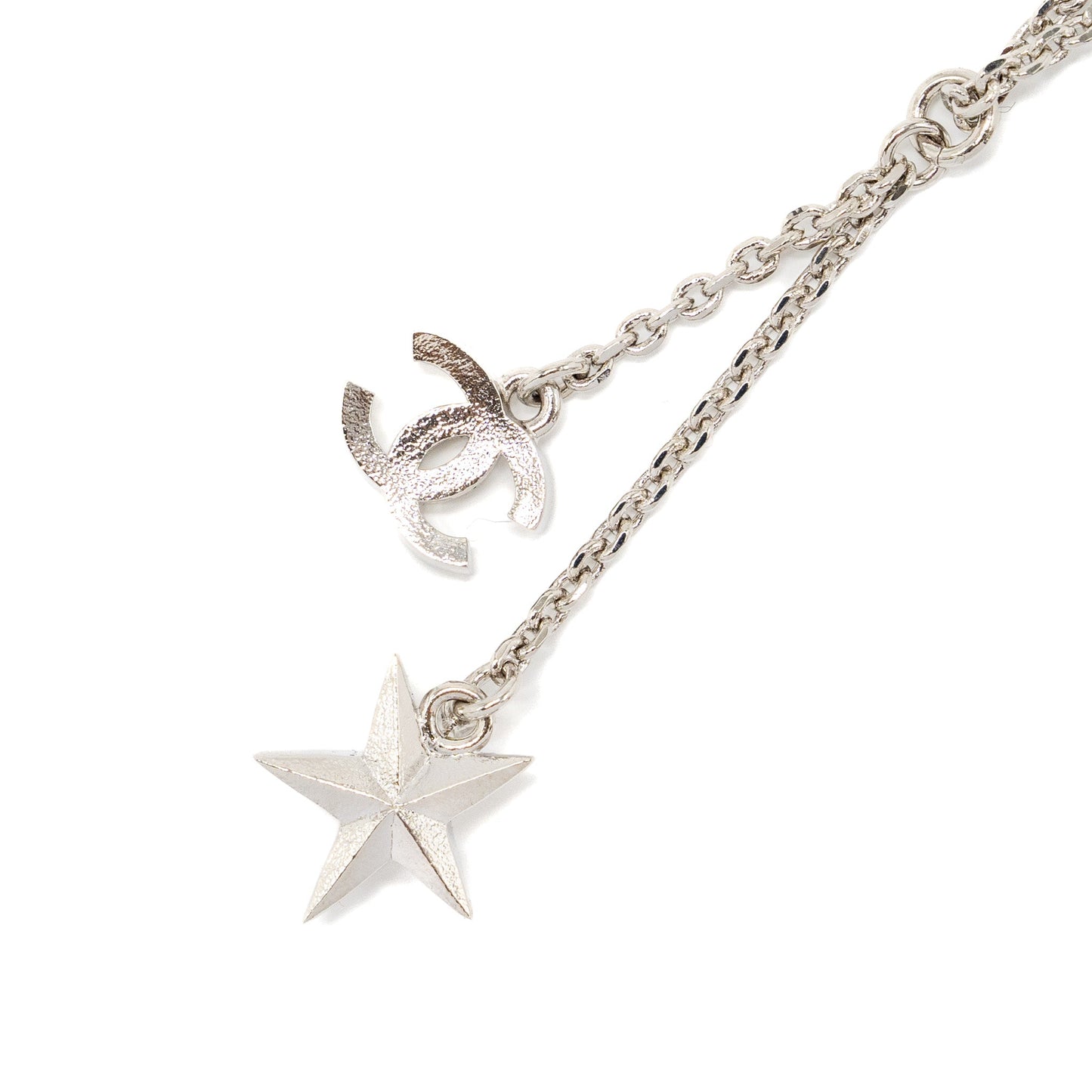 Chanel CC logo/Star Drop Necklace Crystal/Pearl/Silver Tone