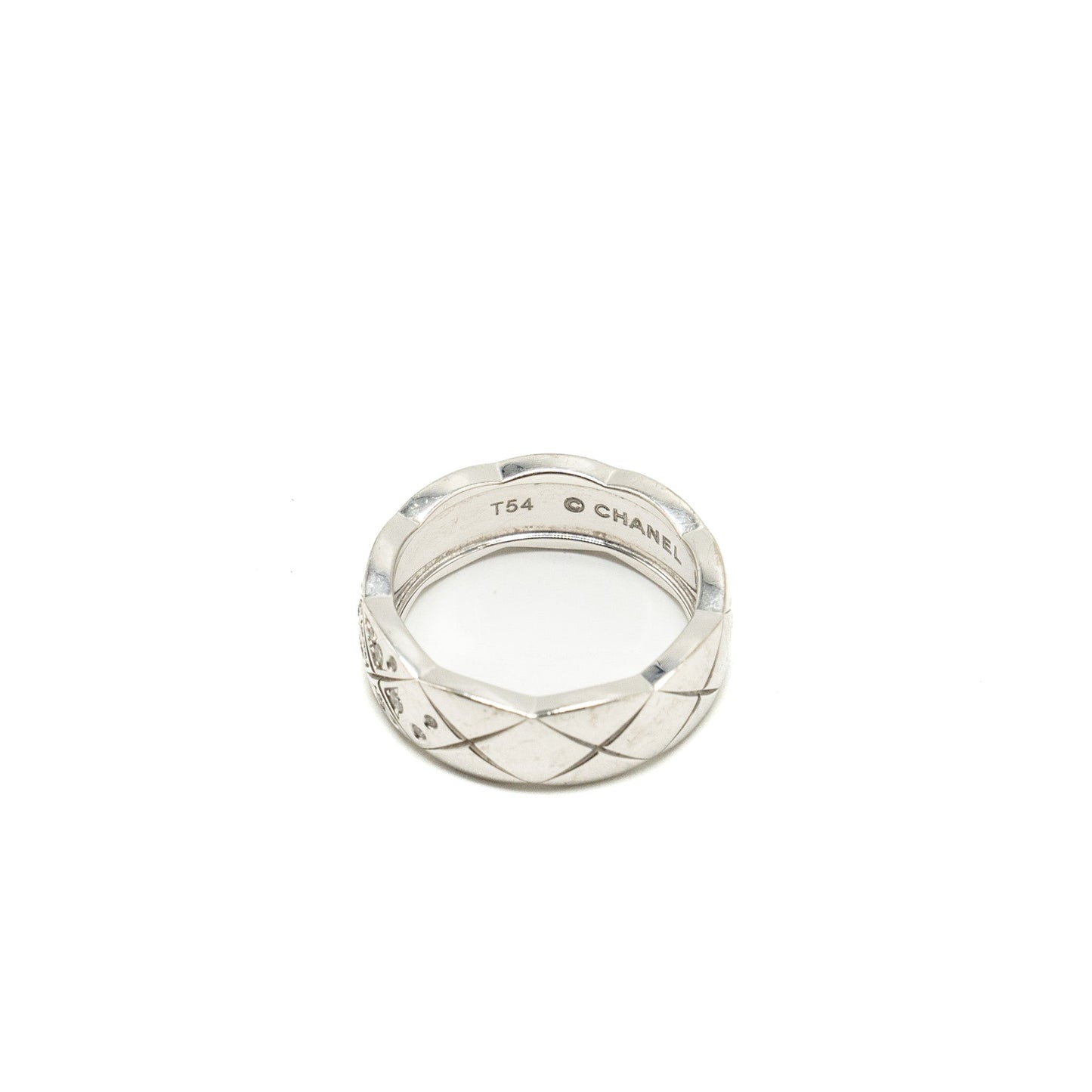 Chanel Size 54 Coco Crush Ring Small Version Quilted Motif White Gold, Diamonds