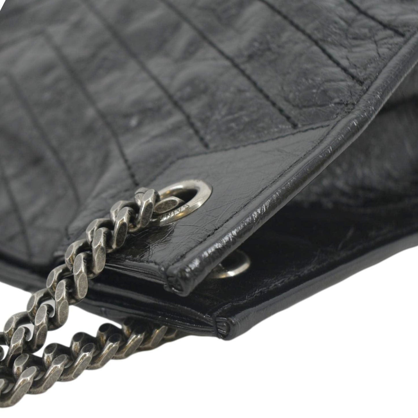 YVES SAINT LAURENT Niki Large Crinkle Leather Shopper Tote Bag Black