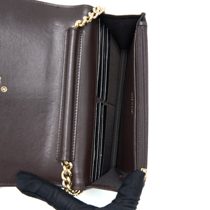 Chanel Boy Wallet On Chain Grained Calfskin Brown L (Microchip)
