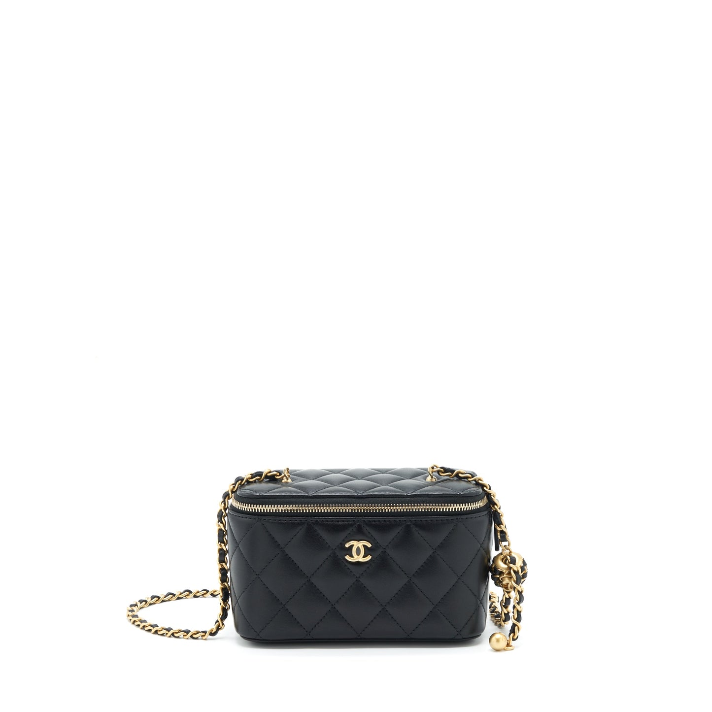 Chanel 22S Pearl Crush Long Vanity With Chain Lambskin Black