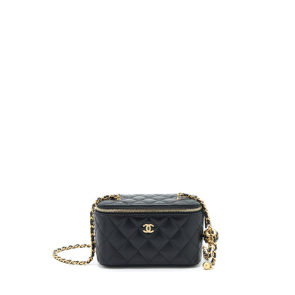 Chanel 22S Pearl Crush Long Vanity With Chain Lambskin Black