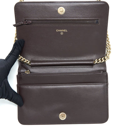 Chanel Boy Wallet On Chain Grained Calfskin Brown L (Microchip)