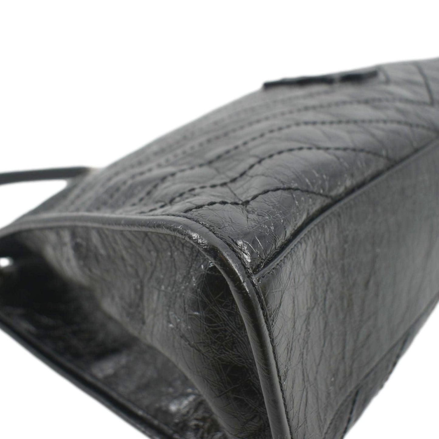 YVES SAINT LAURENT Niki Large Crinkle Leather Shopper Tote Bag Black