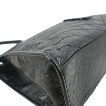 YVES SAINT LAURENT Niki Large Crinkle Leather Shopper Tote Bag Black