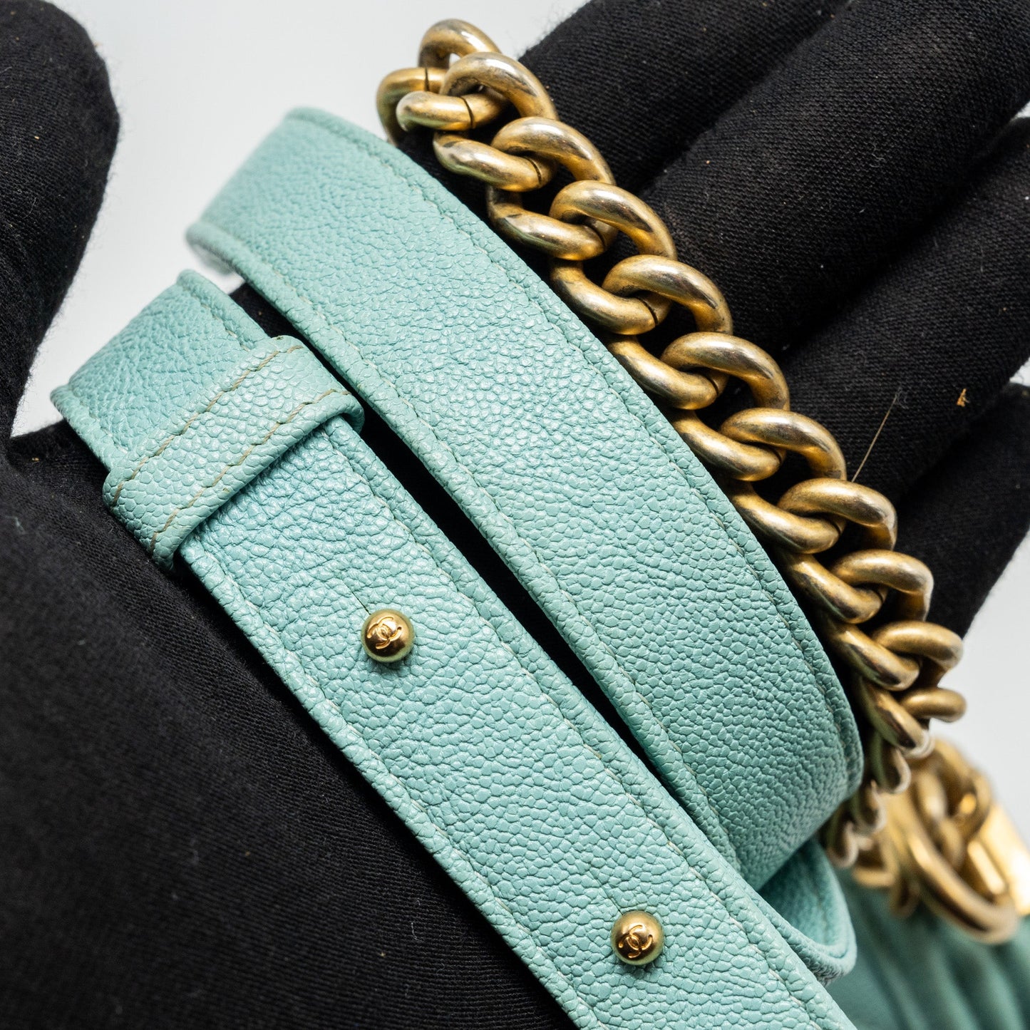 Chanel North South Boy Bag Caviar Light Blue