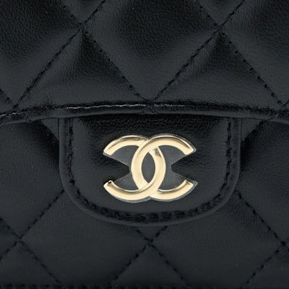 Chanel Mini Top Handle Flap Bag Lambskin Black L