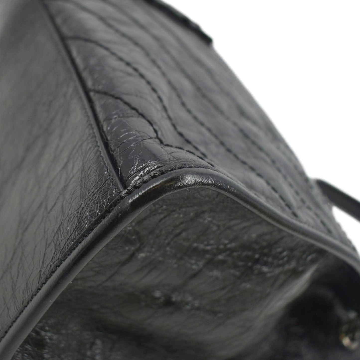 YVES SAINT LAURENT Niki Large Crinkle Leather Shopper Tote Bag Black