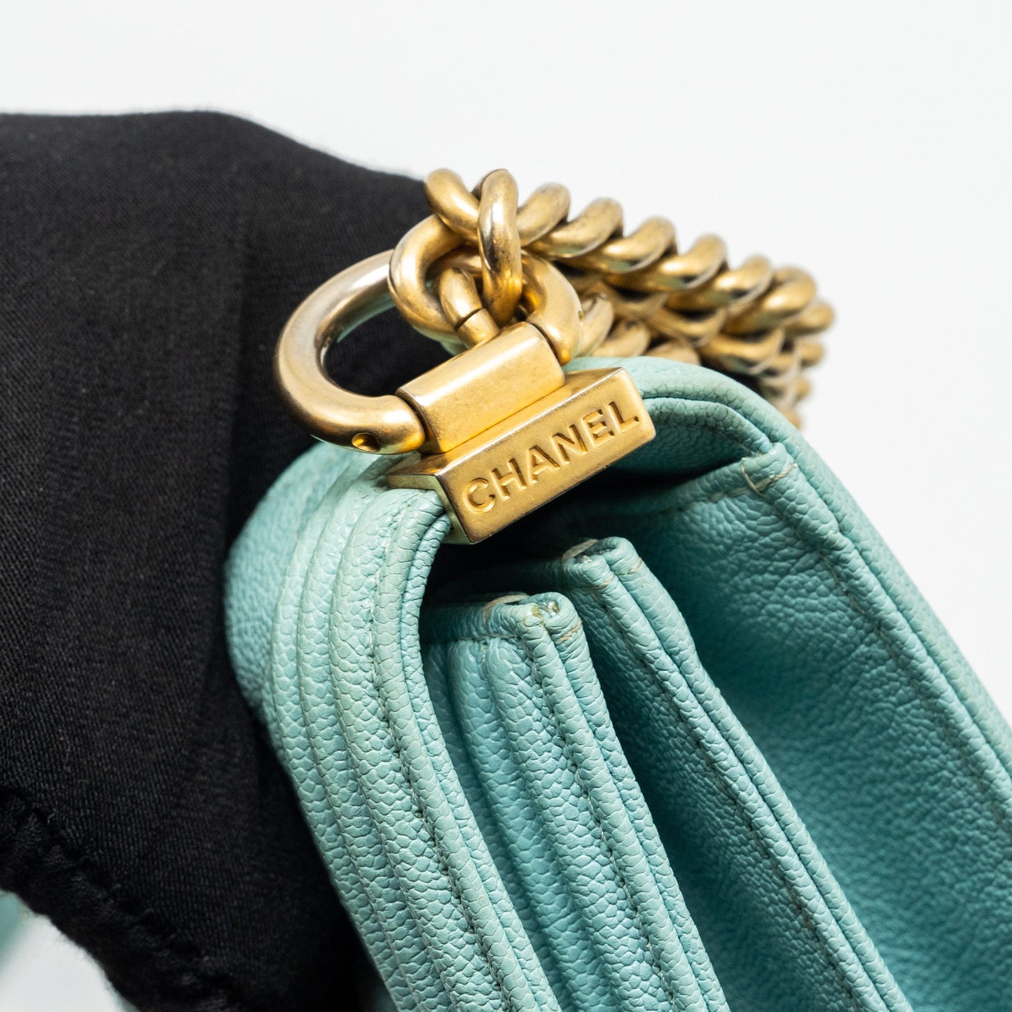 Chanel North South Boy Bag Caviar Light Blue