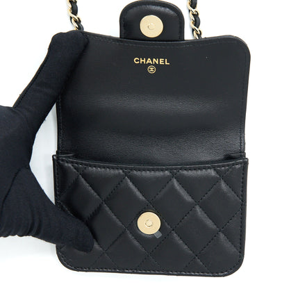 Chanel Mini Top Handle Flap Bag Lambskin Black L