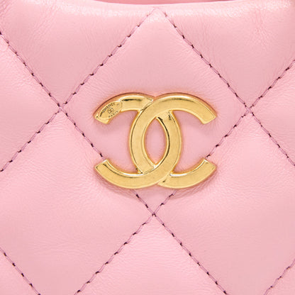 Chanel 22K Hobo Bag Logo Chain Lambskin Pink  (Microchip)