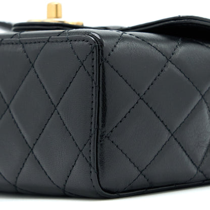 Chanel 22K Retro Classic New Square Mini Flap Bag Goatskin Black  (Microchip)