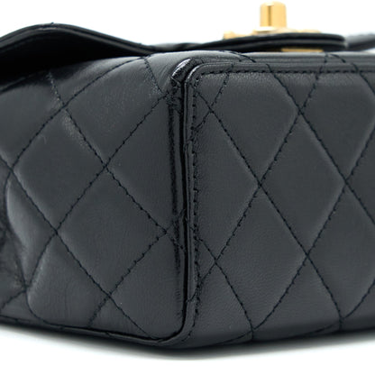 Chanel 22K Retro Classic New Square Mini Flap Bag Goatskin Black  (Microchip)