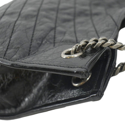 YVES SAINT LAURENT Niki Large Crinkle Leather Shopper Tote Bag Black