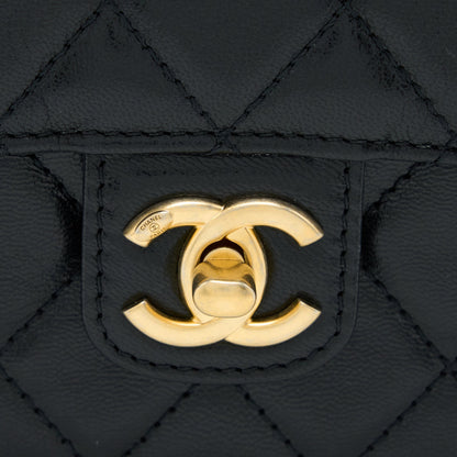 Chanel 22K Retro Classic New Square Mini Flap Bag Goatskin Black  (Microchip)
